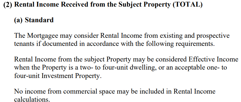 FHA House Hacking - rental income Standard